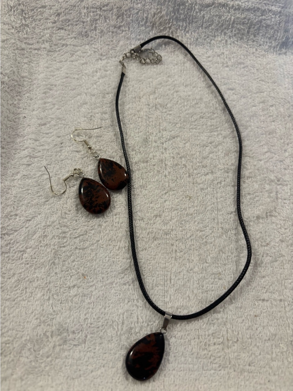 Mahogany obsidian polished stone necklace and earring set